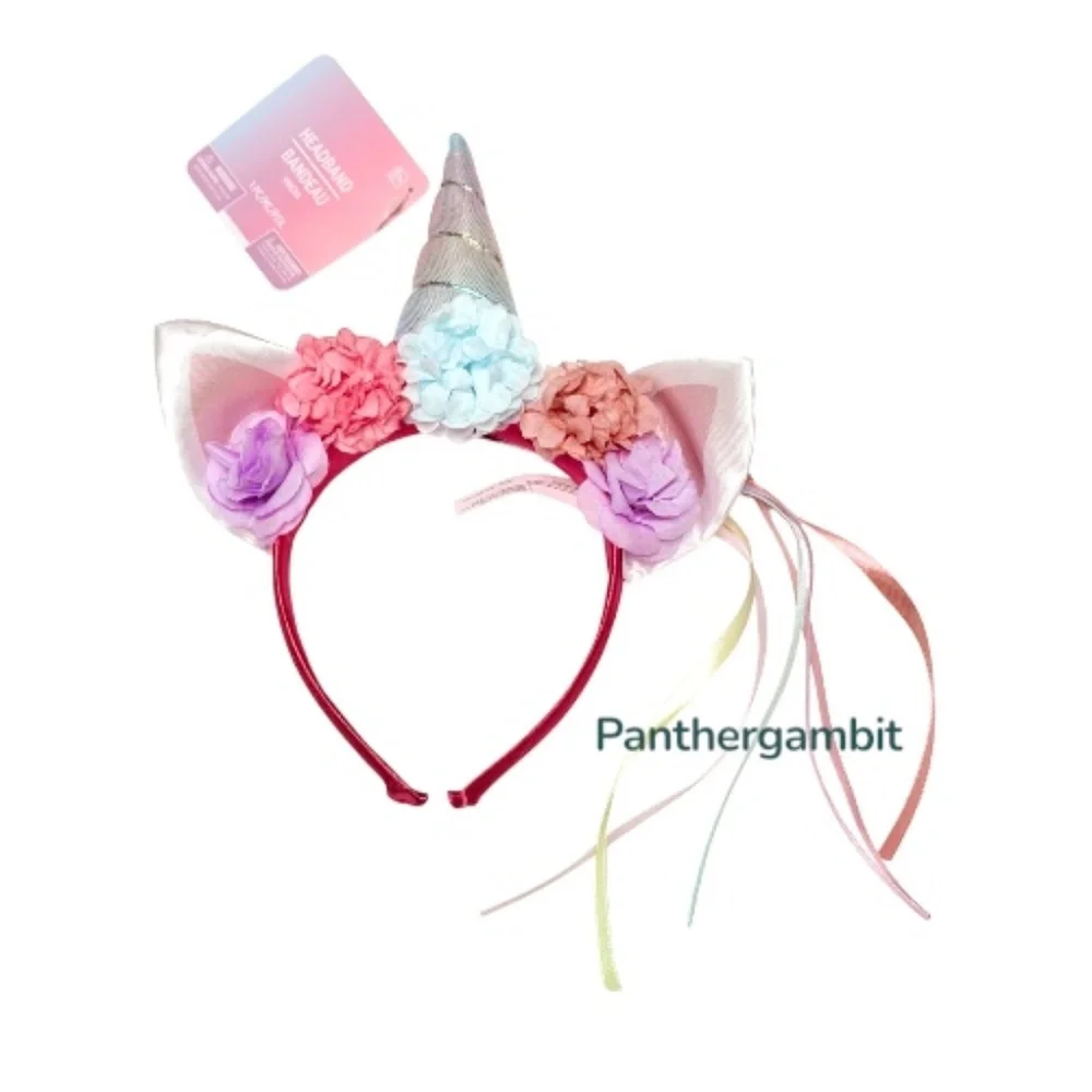NEW Enchanted Unicorn Headband With Flowers And Ribbons